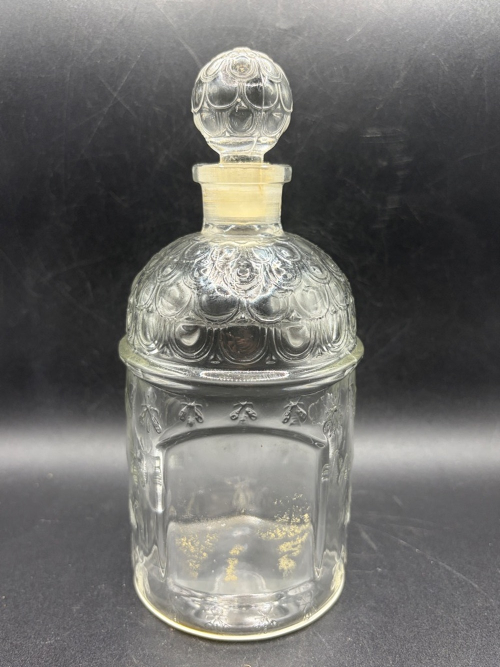 Guerlain Vintage Imperial Bee Embossed Glass Perfume Bottle Empty France 7.5" ht